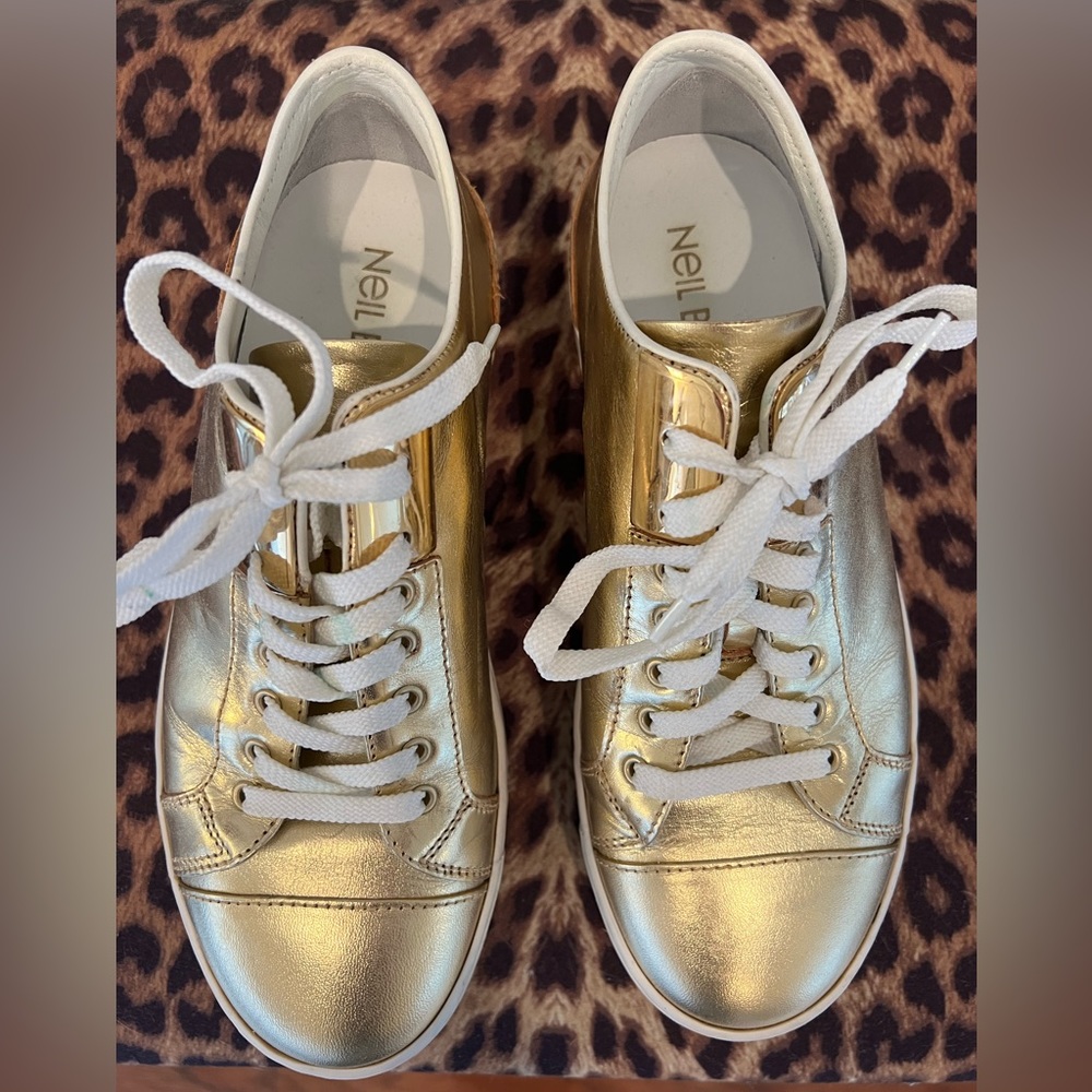 Neil Barrett Gold Platform Leather Sneakers Size 5.5
